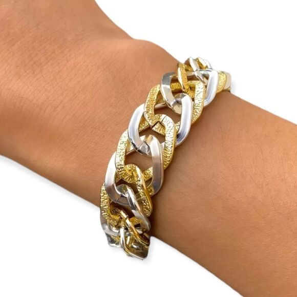 Chunky Gold Silver Cuban Chain Link Bangle Bracelet Jewelry NEW - Picture 1 of 4